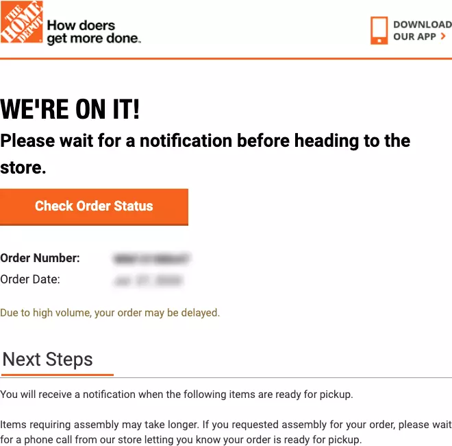 Home Depot Confirmation